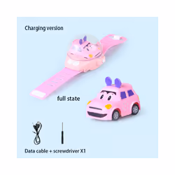 Children's Mini Watch Remote Control Car Toy Novelty RC Car Toy Cartoon Portable USB Charging Watch - infrared pink