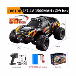 1:18 4WD RC Car Off Road Monster Truck High Speed With LED Light 2.4G Remote Control Cars For Adults - C8810B Orange 50KM-H