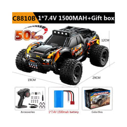 1:18 4WD RC Car Off Road Monster Truck High Speed With LED Light 2.4G Remote Control Cars For Adults - C8810B Orange 50KM-H