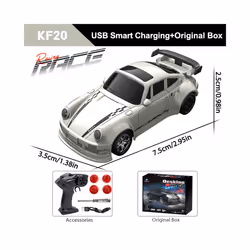 ZWN 2.4G RC Simulation Mini Drift Car Palm Racing Model Desktop Toys 1/64 Scale 4WD Remote Control Car - KF20 Sliver OB