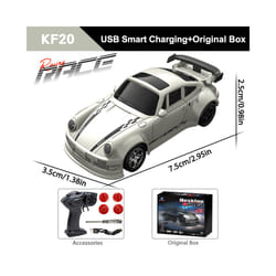 ZWN 2.4G RC Simulation Mini Drift Car Palm Racing Model Desktop Toys 1/64 Scale 4WD Remote Control Car - KF20 Sliver OB