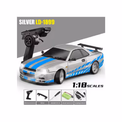 2.4G LD1899 Remote Control Car 1/18 Rear Wheel Drive GTR Drift Car Racing Vehicles Models Toys With - LD1899 Silver