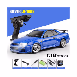 2.4G LD1899 Remote Control Car 1/18 Rear Wheel Drive GTR Drift Car Racing Vehicles Models Toys With - LD1899 Silver