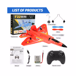 F22 Raptor RC Plane 2.4G 2CH Remote Control Flying Glider With LED Lights EPP Foam Airplane Toys For - Red