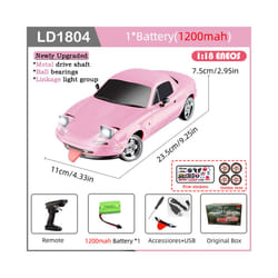 LDRC LD1804 RC Drift Car 1/18 Model  2.4G 2WD ESP Gyroscope LED Lights Full Scale Controlled Model Children - 1804-Pi-1B1200-YX04J