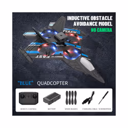 RC Plane with Camera Helicopter Remote Control Aircraft Obstacle Avoidance Fighter 2.4G Airplane EPP - Blue OB MODE