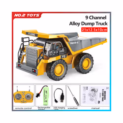 2.4Ghz 1/20 Remote Control Engineering Dumper Trucks 9CH Construction RC Alloy Vehicle Dump Truck Car - Plastic yellow