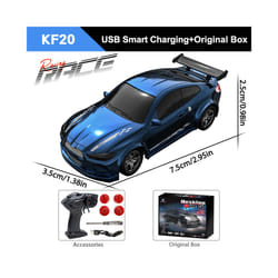 ZWN 2.4G RC Simulation Mini Drift Car Palm Racing Model Desktop Toys 1/64 Scale 4WD Remote Control Car - KF20 Blue OB