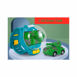 Children's Mini Watch Remote Control Car Toy Novelty RC Car Toy Cartoon Portable USB Charging Watch - 2.4G Green Tank