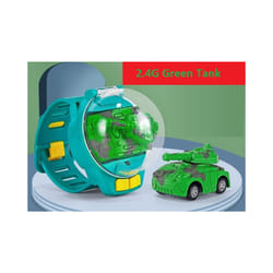Children's Mini Watch Remote Control Car Toy Novelty RC Car Toy Cartoon Portable USB Charging Watch - 2.4G Green Tank