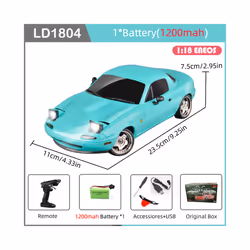 LDRC LD1804 RC Drift Car 1/18 Model 2.4G 2WD ESP Gyroscope LED Lights Full Scale Controlled Model Children - LD1804-B-1B1200 ...