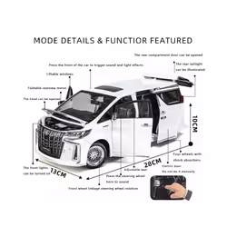 1:18 Alphard Alloy Car Model Simulation Sound And Light Pull Back Toy Car Metal Mpv Business Car Boys - White with box