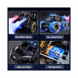 New 6WD Oversize Remote Control Car With Led Lights Spray 2.4G Radio RC Cars Off-Road Control Truck - 38CM Black 6WD