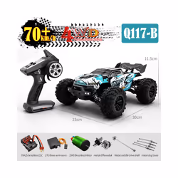 1:16 4WD RC Car 70KM/H With Led Lights 2.4G Inductor Remote Control Off-Road Cars High Speed Brushless - Q117-B-blue