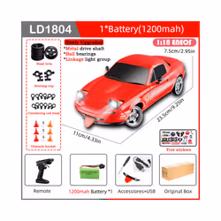 LDRC LD1804 RC Drift Car 1/18 Model 2.4G 2WD ESP Gyroscope LED Lights Full Scale Controlled Model Children - LD1804-Red-1B12 ...