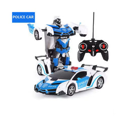 RC Car Deformation Car Mini 2 In 1 Car Toys Transform Car Robot Model Car Remote Control Toy Boys Gifts - blue white