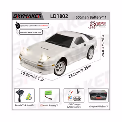 Skymaker AE86 Model LD1801 RX-7 FC LD1802 1:18 RC Drift Car 1/18 2.4G Remote Control ESP Gyroscope LED - LD1802-1B500