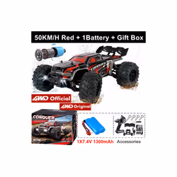 1:16 80km/h Brushless RC Drift Car With LED Lights 4WD Electric High Speed Racing Remote Control Monster - 4WD 50KM Red 1B