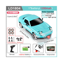LDRC LD1804 RC Drift Car 1/18 Model  2.4G 2WD ESP Gyroscope LED Lights Full Scale Controlled Model Children - 1804-B-1B1200-YX01J