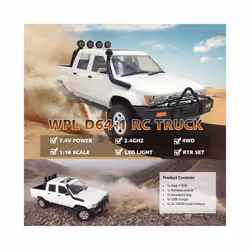 1/16 Scale RC Crawler WPL Truck RTR Off-Road Pick-up Car 2.4GH Remote Control RC Rock Crawler with LED - D62-1 White 2WD