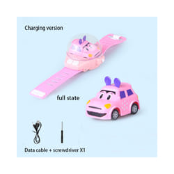 Mini Cartoon RC Small Car Analog Watch Remote Control Cute Infrared Sensing Model Charge Toys For Children - infrared pink