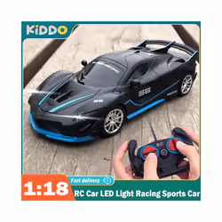 1/18 RC Car LED Light Radio Remote Control Sports Cars Racing High Speed Drive Vehicle Drift Boys Girls - red 1