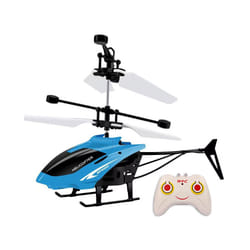 Remote Control Airplane Helicopter Flying Mini Interaction Airplane Gesture Sensing Children Flashing - RC Blue