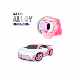 Mini Cartoon RC Small Car Analog Watch Remote Control Cute Infrared Sensing Model Charge Toys For Children - 2.4G alloy Pink