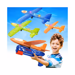 Kids Airplane Launcher Toys 13.2'' LED Foam Glider Catapult Gun Plane Toy for Boys Outdoor Flying Toys - Type B - Red Gun