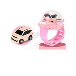 Mini Cartoon RC Small Car Analog Watch Remote Control Cute Infrared Sensing Model Charge Toys For Children - infrared Maca pink