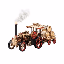 Robotime Rokr Car Model Building Kit 3D Wooden Puzzle Steam Kit 1:28  Mechanical Steam Locomotive Awesome - LKA01