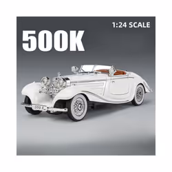 1/24 Scale 500K Vintage Car Model Toy Diecasts Alloy Sport Car Toys with Sound and Light Pull Back Vehicles - White