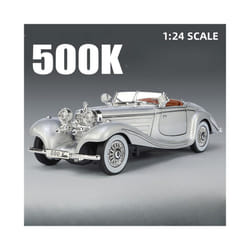 1/24 Scale 500K Vintage Car Model Toy Diecasts Alloy Sport Car Toys with Sound and Light Pull Back Vehicles - Silver