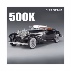 1/24 Scale 500K Vintage Car Model Toy Diecasts Alloy Sport Car Toys with Sound and Light Pull Back Vehicles - Black