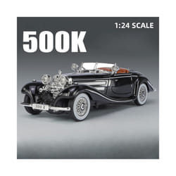 1/24 Scale 500K Vintage Car Model Toy Diecasts Alloy Sport Car Toys with Sound and Light Pull Back Vehicles - Black