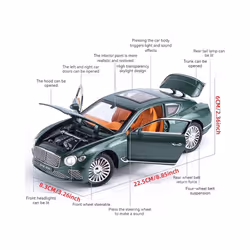 1:24 Continental GT Model Car Alloy Diecast Toy Car Collectible Pull Back Toy Vehicles With - green with box