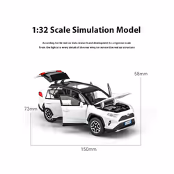 1:32 Toyota RAV4 Off Road SUV Alloy Metal Diecast Car Model Sound & Light Toy Collection Trendy Decorative - white