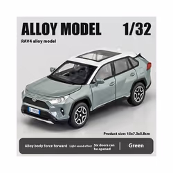 1:32 Toyota RAV4 Off Road SUV Alloy Metal Diecast Car Model Sound & Light Toy Collection Trendy Decorative - green box
