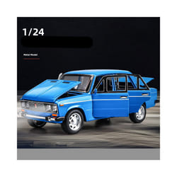 1/24 Scale LADA Toy Car Model Alloy Diecast 6 Doors Opened Pull Back Sound Light Scale Model Car Toys - Blue