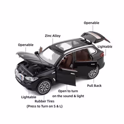 1/32 BMW X5 SUV Toy Car Model Diecast Metal Vehicle Miniature Sound & Light Pull Back Collection Gift - black