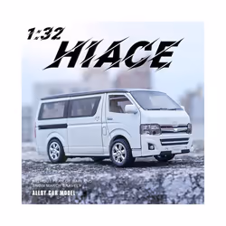 1/32 Scale Hiace MPV Zinc Alloy Car Model Toys Diecast Van Simulated Business Vehicles Light Sound Toys - White