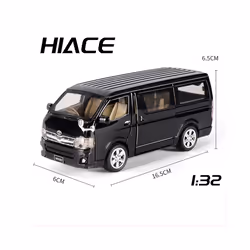 1/32 Scale Hiace MPV Zinc Alloy Car Model Toys Diecast Van Simulated Business Vehicles Light Sound Toys - Black