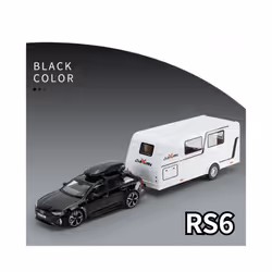 1/32 Trailer RV Truck Toy Model Car Alloy Diecast Off-road Vehicle Camper with Sound Light Toy Car Model - Black RS6