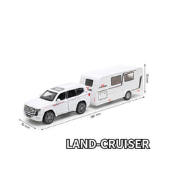 1/32 Trailer RV Truck Toy Model Car Alloy Diecast Off-road Vehicle Camper with Sound Light Toy Car Model - White LAND-CRUISER