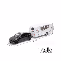 1/32 Trailer RV Truck Toy Model Car Alloy Diecast Off-road Vehicle Camper with Sound Light Toy Car Model - Black Tesla