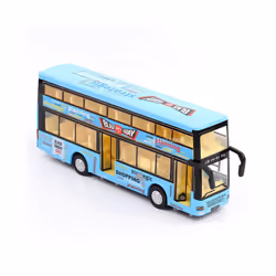 1/36 Toy Car Model Hong Kong Double-decker Bus Diecast Alloy Model Base Plastic Rubber Tire Door Can - Blue