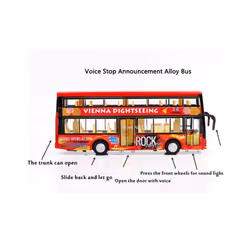 1/36 Toy Car Model Hong Kong Double-decker Bus Diecast Alloy Model Base Plastic Rubber Tire Door Can - Blue