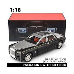 1:18 Rolls-Royce Phantom Model Car, Zinc Alloy Pull Back Toy Diecast Car with Sound and Light, Realistic - silver With Box