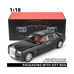 1:18 Rolls-Royce Phantom Model Car, Zinc Alloy Pull Back Toy Diecast Car with Sound and Light, Realistic - black With Box