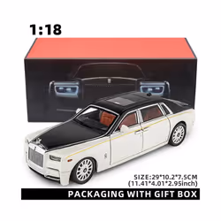 1:18 Rolls-Royce Phantom Model Car, Zinc Alloy Pull Back Toy Diecast Car with Sound and Light, Realistic - white With Box